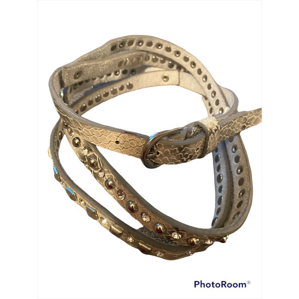 Silver Faux Leather Studded Belt with Rhinestones